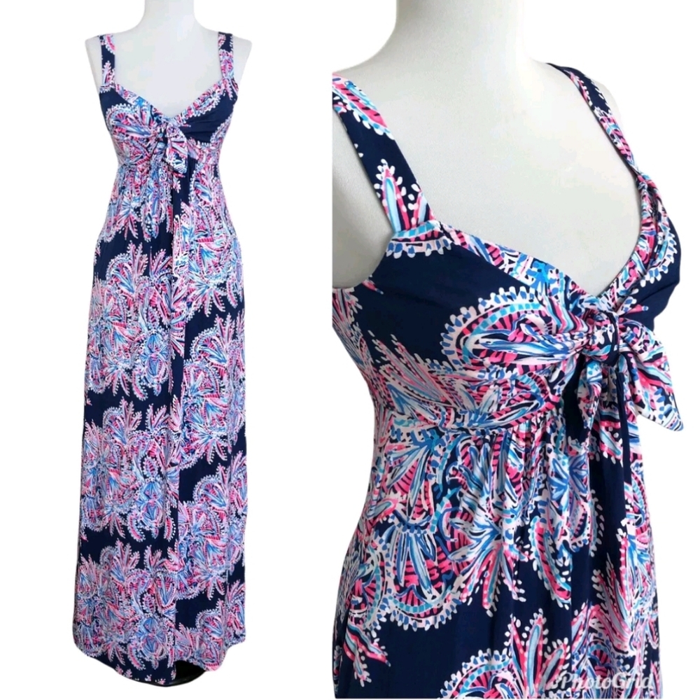 Lilly Pulitzer Maui Maxi Dress in Oyster Bay Blue Miss Shell Size 0 NWT~$198